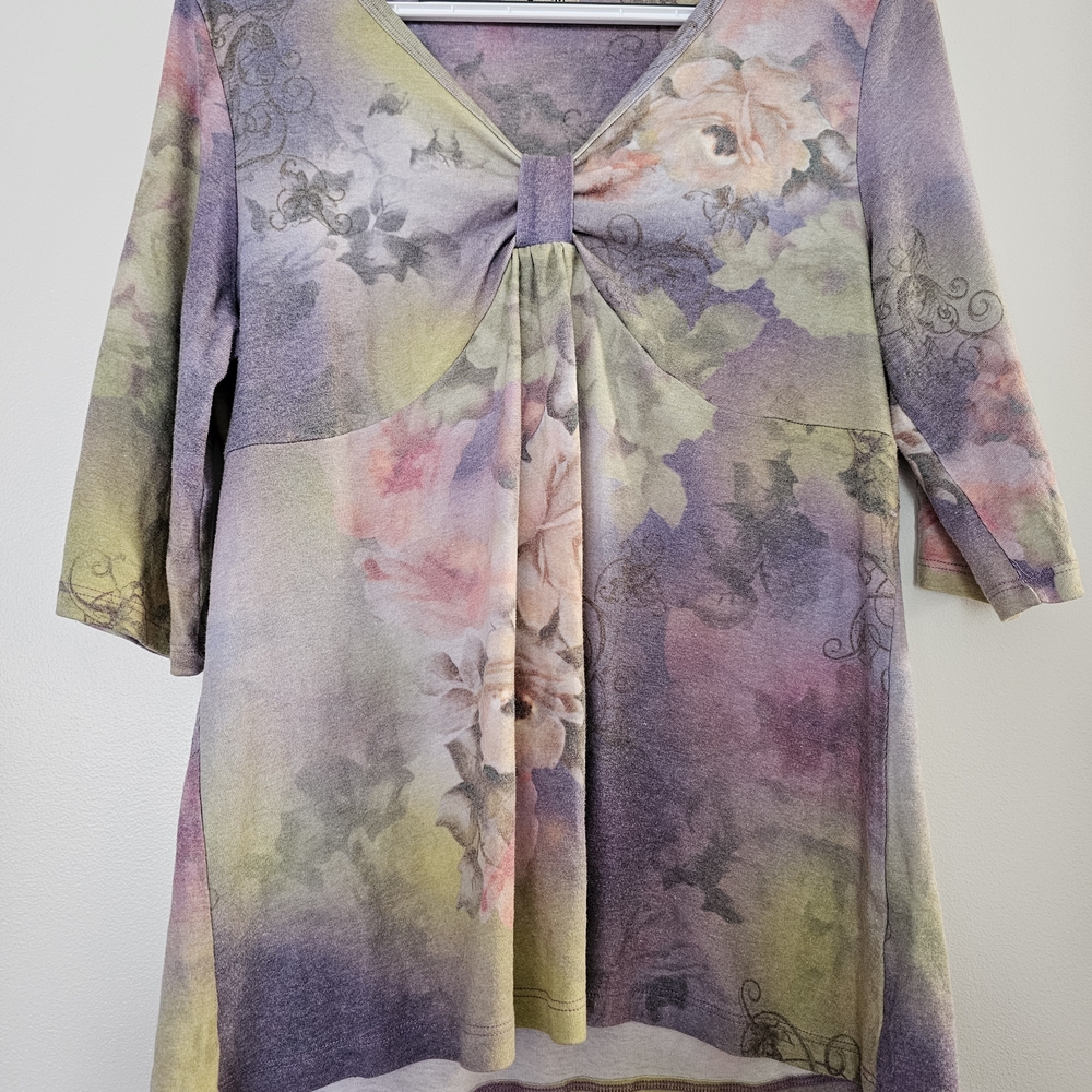 ONE WORLD Purple Pink 3/4 Sleeve Bow Front Blouse Etheral Boho Ethereal XL - Picture 7 of 7